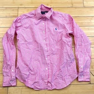 Polo sport pink and white gingham print button down